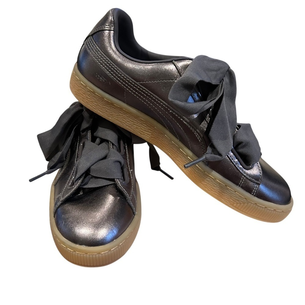 Puma Basket Heart Luxe Metallic Leather Athletic Fashion Sneakers